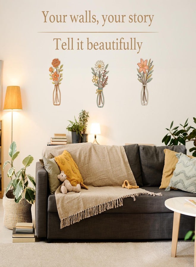 CarryWise 3 Piece Metal Flower Wall Art for Bedroom Living Room Rustic Farmhouse Floral Wall Decor for Bathroom Dining Room Boho Home Decorations Modern Minimalism Walls Hanging Sculptures - Image 2
